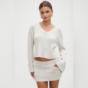 Frankie's Bikinis Beige Knit Sweater and Skirt Set